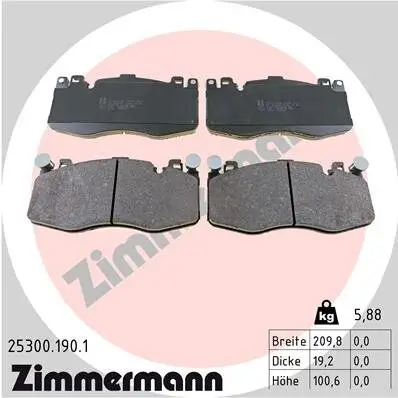 Bremsbelagsatz, Scheibenbremse Vorderachse ZIMMERMANN 25300.190.1 Bild Bremsbelagsatz, Scheibenbremse Vorderachse ZIMMERMANN 25300.190.1