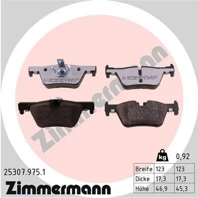 Bremsbelagsatz, Scheibenbremse Hinterachse ZIMMERMANN 25307.975.1 Bild Bremsbelagsatz, Scheibenbremse Hinterachse ZIMMERMANN 25307.975.1