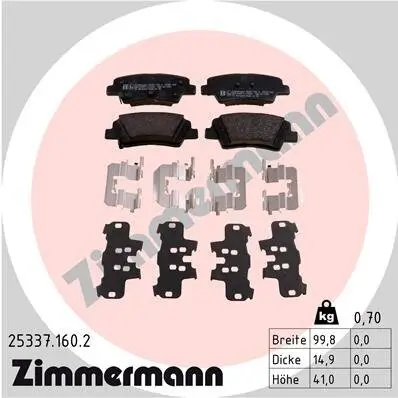 Bremsbelagsatz, Scheibenbremse Hinterachse ZIMMERMANN 25337.160.2
