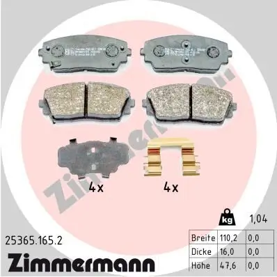 Bremsbelagsatz, Scheibenbremse ZIMMERMANN 25365.165.2 Bild Bremsbelagsatz, Scheibenbremse ZIMMERMANN 25365.165.2