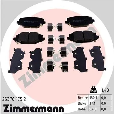 Bremsbelagsatz, Scheibenbremse Hinterachse ZIMMERMANN 25376.175.2 Bild Bremsbelagsatz, Scheibenbremse Hinterachse ZIMMERMANN 25376.175.2
