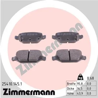 Bremsbelagsatz, Scheibenbremse ZIMMERMANN 25410.145.1 Bild Bremsbelagsatz, Scheibenbremse ZIMMERMANN 25410.145.1