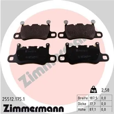 Bremsbelagsatz, Scheibenbremse Hinterachse ZIMMERMANN 25512.175.1 Bild Bremsbelagsatz, Scheibenbremse Hinterachse ZIMMERMANN 25512.175.1
