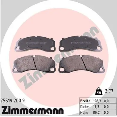 Bremsbelagsatz, Scheibenbremse Vorderachse ZIMMERMANN 25519.200.9 Bild Bremsbelagsatz, Scheibenbremse Vorderachse ZIMMERMANN 25519.200.9