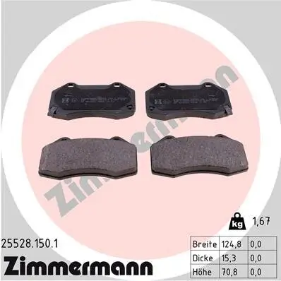 Bremsbelagsatz, Scheibenbremse Vorderachse ZIMMERMANN 25528.150.1 Bild Bremsbelagsatz, Scheibenbremse Vorderachse ZIMMERMANN 25528.150.1