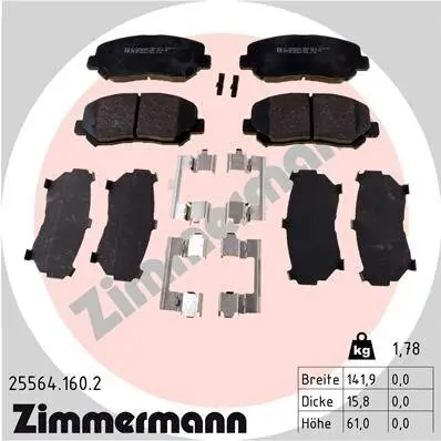 Bremsbelagsatz, Scheibenbremse Vorderachse ZIMMERMANN 25564.160.2