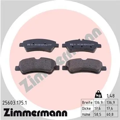 Bremsbelagsatz, Scheibenbremse Hinterachse ZIMMERMANN 25603.175.1 Bild Bremsbelagsatz, Scheibenbremse Hinterachse ZIMMERMANN 25603.175.1