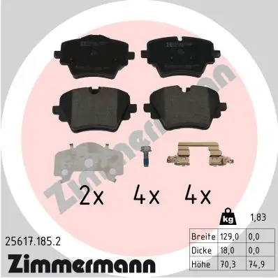 Bremsbelagsatz, Scheibenbremse ZIMMERMANN 25617.185.2 Bild Bremsbelagsatz, Scheibenbremse ZIMMERMANN 25617.185.2