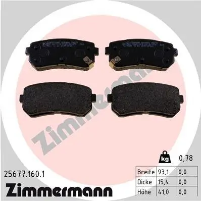 Bremsbelagsatz, Scheibenbremse Hinterachse ZIMMERMANN 25677.160.1 Bild Bremsbelagsatz, Scheibenbremse Hinterachse ZIMMERMANN 25677.160.1