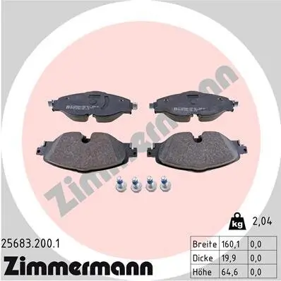 Bremsbelagsatz, Scheibenbremse Vorderachse ZIMMERMANN 25683.200.1 Bild Bremsbelagsatz, Scheibenbremse Vorderachse ZIMMERMANN 25683.200.1