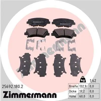 Bremsbelagsatz, Scheibenbremse Vorderachse ZIMMERMANN 25692.180.2 Bild Bremsbelagsatz, Scheibenbremse Vorderachse ZIMMERMANN 25692.180.2