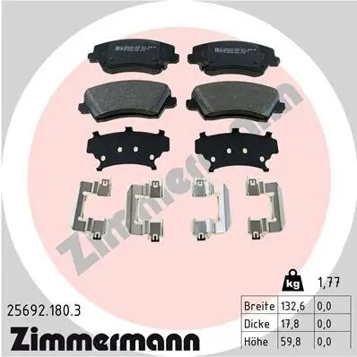 Bremsbelagsatz, Scheibenbremse Vorderachse ZIMMERMANN 25692.180.3