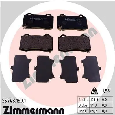 Bremsbelagsatz, Scheibenbremse Hinterachse ZIMMERMANN 25743.150.1 Bild Bremsbelagsatz, Scheibenbremse Hinterachse ZIMMERMANN 25743.150.1