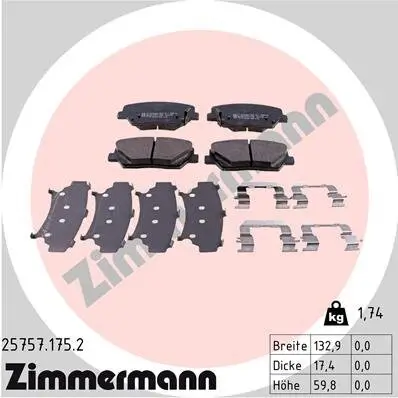 Bremsbelagsatz, Scheibenbremse ZIMMERMANN 25757.175.2 Bild Bremsbelagsatz, Scheibenbremse ZIMMERMANN 25757.175.2