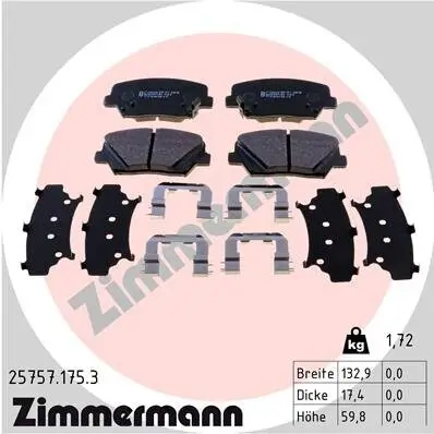 Bremsbelagsatz, Scheibenbremse Vorderachse ZIMMERMANN 25757.175.3 Bild Bremsbelagsatz, Scheibenbremse Vorderachse ZIMMERMANN 25757.175.3