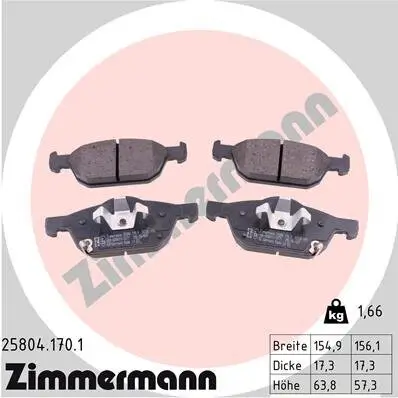 Bremsbelagsatz, Scheibenbremse Vorderachse ZIMMERMANN 25804.170.1 Bild Bremsbelagsatz, Scheibenbremse Vorderachse ZIMMERMANN 25804.170.1