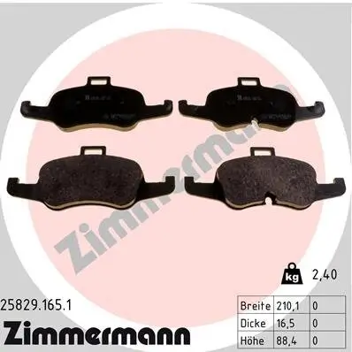 Bremsbelagsatz, Scheibenbremse Vorderachse ZIMMERMANN 25829.165.1 Bild Bremsbelagsatz, Scheibenbremse Vorderachse ZIMMERMANN 25829.165.1