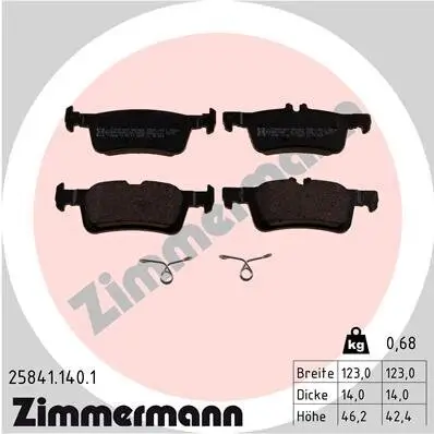 Bremsbelagsatz, Scheibenbremse Hinterachse ZIMMERMANN 25841.140.1 Bild Bremsbelagsatz, Scheibenbremse Hinterachse ZIMMERMANN 25841.140.1