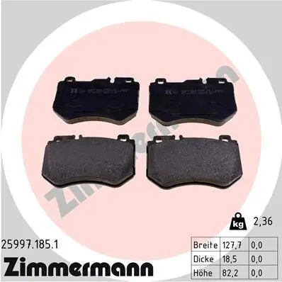 Bremsbelagsatz, Scheibenbremse Vorderachse ZIMMERMANN 25997.185.1 Bild Bremsbelagsatz, Scheibenbremse Vorderachse ZIMMERMANN 25997.185.1