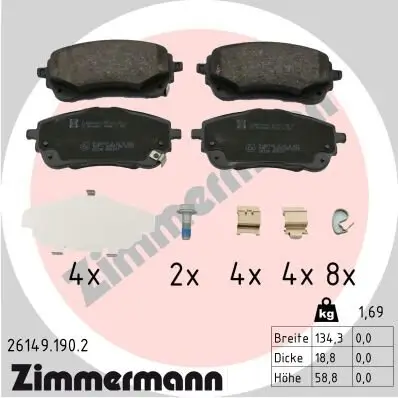 Bremsbelagsatz, Scheibenbremse Vorderachse ZIMMERMANN 26149.190.2 Bild Bremsbelagsatz, Scheibenbremse Vorderachse ZIMMERMANN 26149.190.2