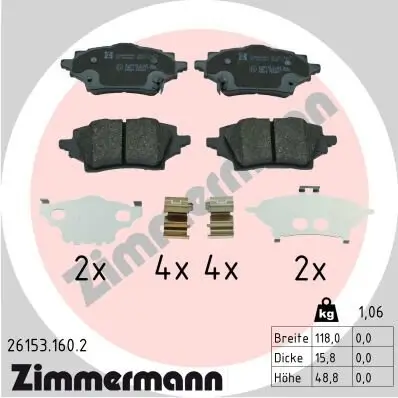 Bremsbelagsatz, Scheibenbremse Hinterachse ZIMMERMANN 26153.160.2