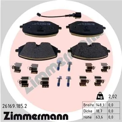 Bremsbelagsatz, Scheibenbremse Vorderachse ZIMMERMANN 26169.185.2 Bild Bremsbelagsatz, Scheibenbremse Vorderachse ZIMMERMANN 26169.185.2