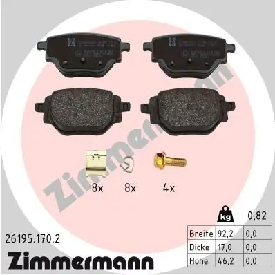 Bremsbelagsatz, Scheibenbremse ZIMMERMANN 26195.170.2 Bild Bremsbelagsatz, Scheibenbremse ZIMMERMANN 26195.170.2