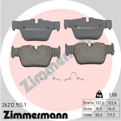 Bremsbelagsatz, Scheibenbremse Hinterachse ZIMMERMANN 26212.155.1 Bild Bremsbelagsatz, Scheibenbremse Hinterachse ZIMMERMANN 26212.155.1