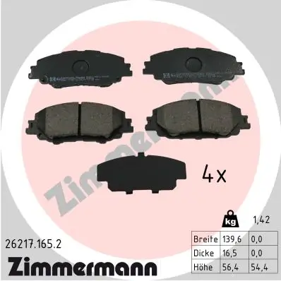 Bremsbelagsatz, Scheibenbremse Vorderachse ZIMMERMANN 26217.165.2