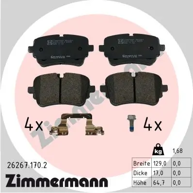 Bremsbelagsatz, Scheibenbremse Hinterachse ZIMMERMANN 26267.170.2 Bild Bremsbelagsatz, Scheibenbremse Hinterachse ZIMMERMANN 26267.170.2