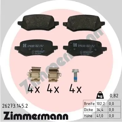 Bremsbelagsatz, Scheibenbremse Hinterachse ZIMMERMANN 26273.145.2 Bild Bremsbelagsatz, Scheibenbremse Hinterachse ZIMMERMANN 26273.145.2