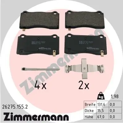 Bremsbelagsatz, Scheibenbremse Vorderachse ZIMMERMANN 26275.155.2