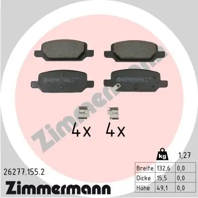 Bremsbelagsatz, Scheibenbremse Hinterachse ZIMMERMANN 26277.155.2 Bild Bremsbelagsatz, Scheibenbremse Hinterachse ZIMMERMANN 26277.155.2