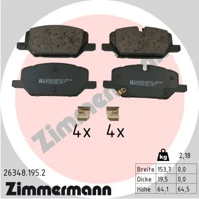 Bremsbelagsatz, Scheibenbremse Vorderachse ZIMMERMANN 26348.195.2 Bild Bremsbelagsatz, Scheibenbremse Vorderachse ZIMMERMANN 26348.195.2