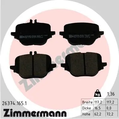 Bremsbelagsatz, Scheibenbremse Hinterachse ZIMMERMANN 26374.165.1