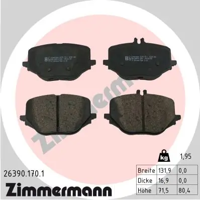 Bremsbelagsatz, Scheibenbremse Hinterachse ZIMMERMANN 26390.170.1 Bild Bremsbelagsatz, Scheibenbremse Hinterachse ZIMMERMANN 26390.170.1