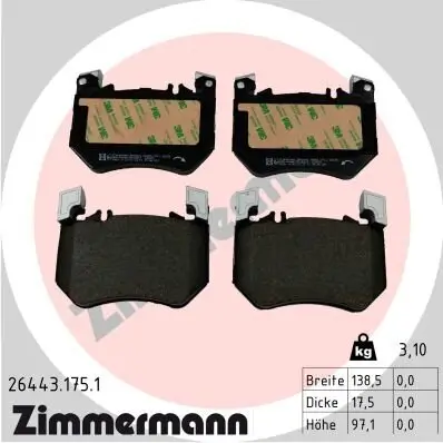 Bremsbelagsatz, Scheibenbremse ZIMMERMANN 26443.175.1 Bild Bremsbelagsatz, Scheibenbremse ZIMMERMANN 26443.175.1