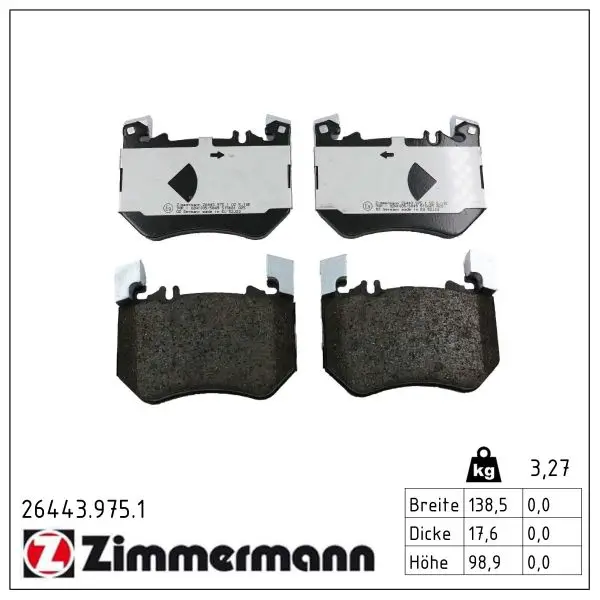 Bremsbelagsatz, Scheibenbremse Vorderachse ZIMMERMANN 26443.975.1