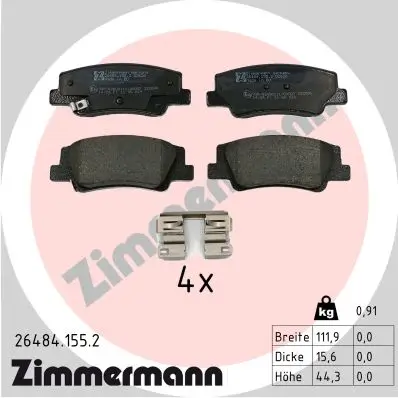 Bremsbelagsatz, Scheibenbremse Hinterachse ZIMMERMANN 26484.155.2 Bild Bremsbelagsatz, Scheibenbremse Hinterachse ZIMMERMANN 26484.155.2