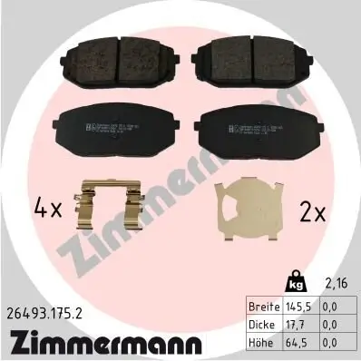 Bremsbelagsatz, Scheibenbremse Vorderachse ZIMMERMANN 26493.175.2