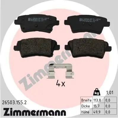Bremsbelagsatz, Scheibenbremse Hinterachse ZIMMERMANN 26503.155.2 Bild Bremsbelagsatz, Scheibenbremse Hinterachse ZIMMERMANN 26503.155.2