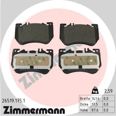 Bremsbelagsatz, Scheibenbremse ZIMMERMANN 26519.175.1 Bild Bremsbelagsatz, Scheibenbremse ZIMMERMANN 26519.175.1