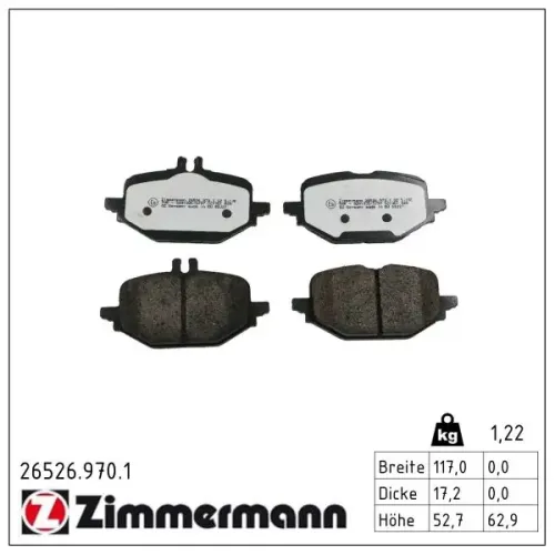 Bremsbelagsatz, Scheibenbremse Hinterachse ZIMMERMANN 26526.970.1 Bild Bremsbelagsatz, Scheibenbremse Hinterachse ZIMMERMANN 26526.970.1