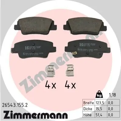 Bremsbelagsatz, Scheibenbremse Hinterachse ZIMMERMANN 26543.155.2 Bild Bremsbelagsatz, Scheibenbremse Hinterachse ZIMMERMANN 26543.155.2