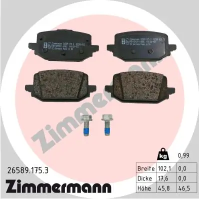 Bremsbelagsatz, Scheibenbremse Hinterachse ZIMMERMANN 26589.175.3 Bild Bremsbelagsatz, Scheibenbremse Hinterachse ZIMMERMANN 26589.175.3