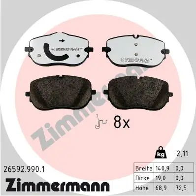 Bremsbelagsatz, Scheibenbremse Vorderachse ZIMMERMANN 26592.990.1