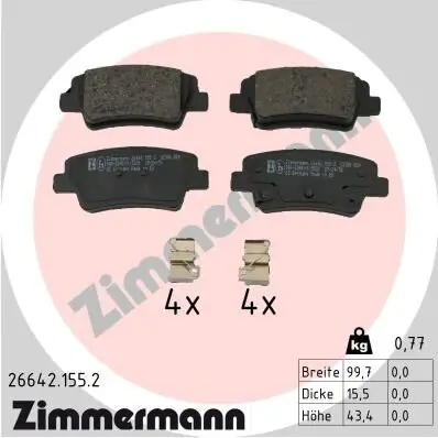 Bremsbelagsatz, Scheibenbremse ZIMMERMANN 26642.155.2 Bild Bremsbelagsatz, Scheibenbremse ZIMMERMANN 26642.155.2