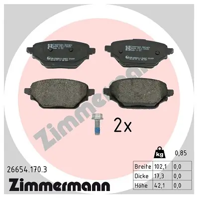 Bremsbelagsatz, Scheibenbremse ZIMMERMANN 26654.170.3 Bild Bremsbelagsatz, Scheibenbremse ZIMMERMANN 26654.170.3