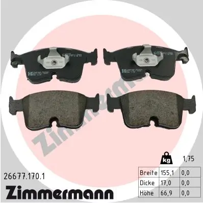 Bremsbelagsatz, Scheibenbremse ZIMMERMANN 26677.170.1 Bild Bremsbelagsatz, Scheibenbremse ZIMMERMANN 26677.170.1