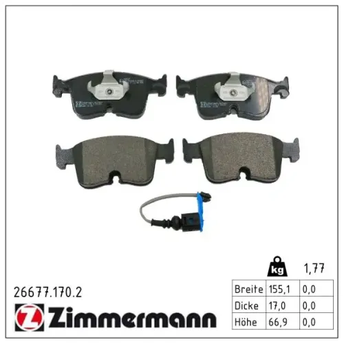 Bremsbelagsatz, Scheibenbremse Vorderachse ZIMMERMANN 26677.170.2 Bild Bremsbelagsatz, Scheibenbremse Vorderachse ZIMMERMANN 26677.170.2